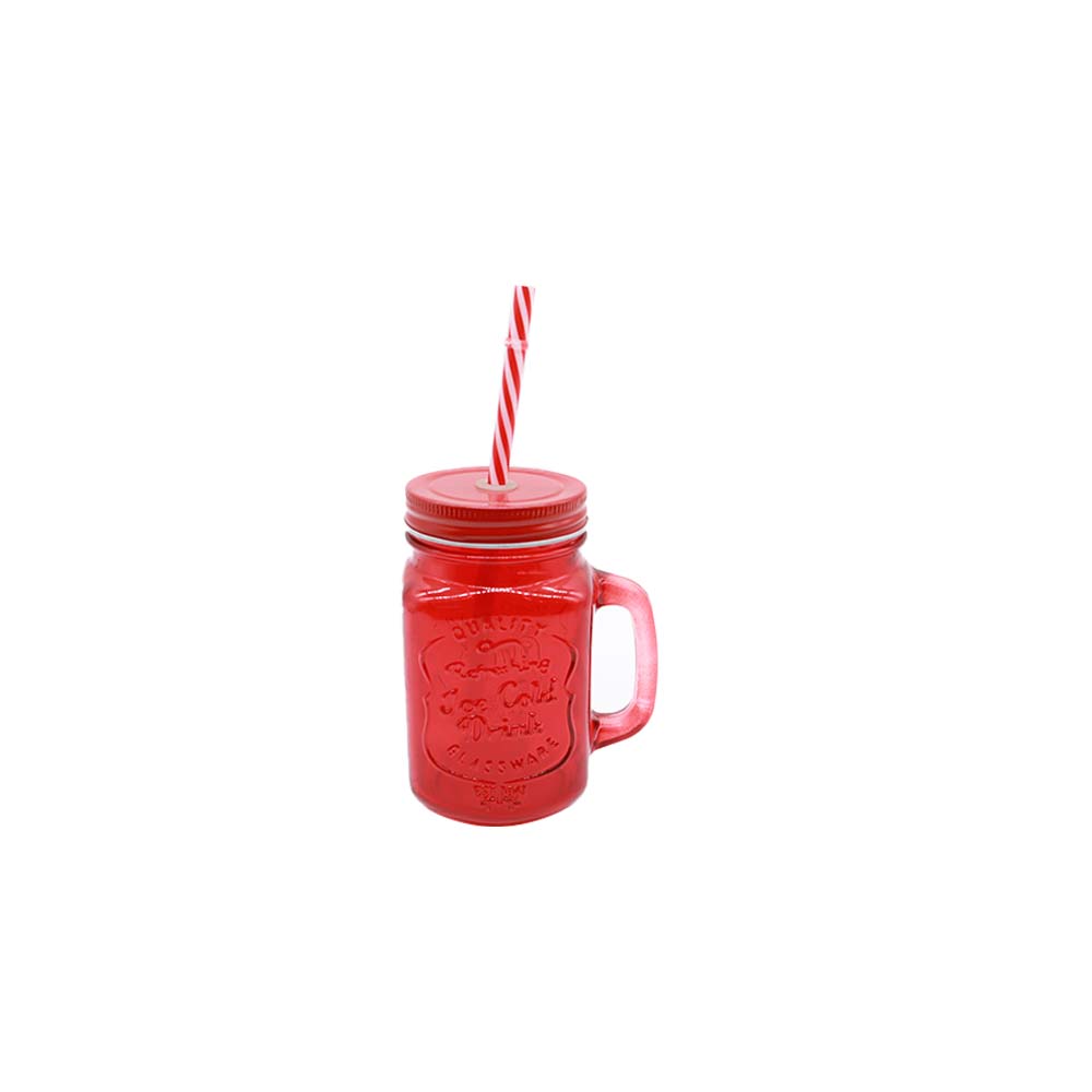 Mason Jar with Color  Lid and Straw Assorted Colors 26656