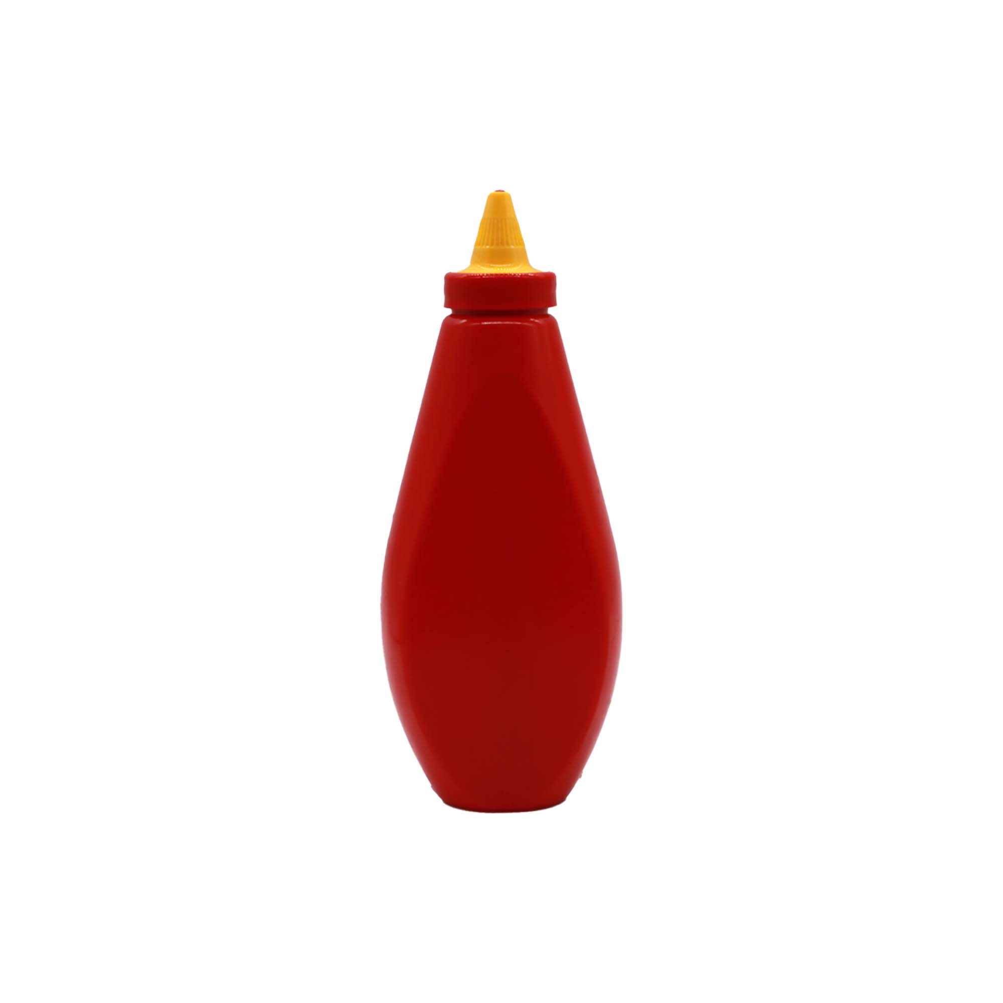 Regent Flat Plastic Squeeze Sauce Bottle 500ml Red with Yellow Witch Hat Cap 12173