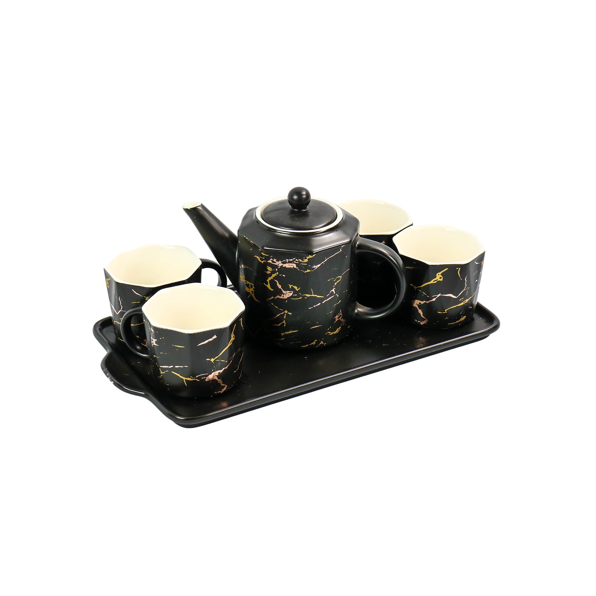 Elegant Cup and Saucer Set Black with Gold Marble Finish PSK030