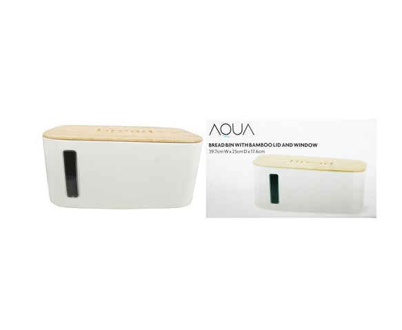 Aqua Bread Bin Cream with Bamboo Lid 26753