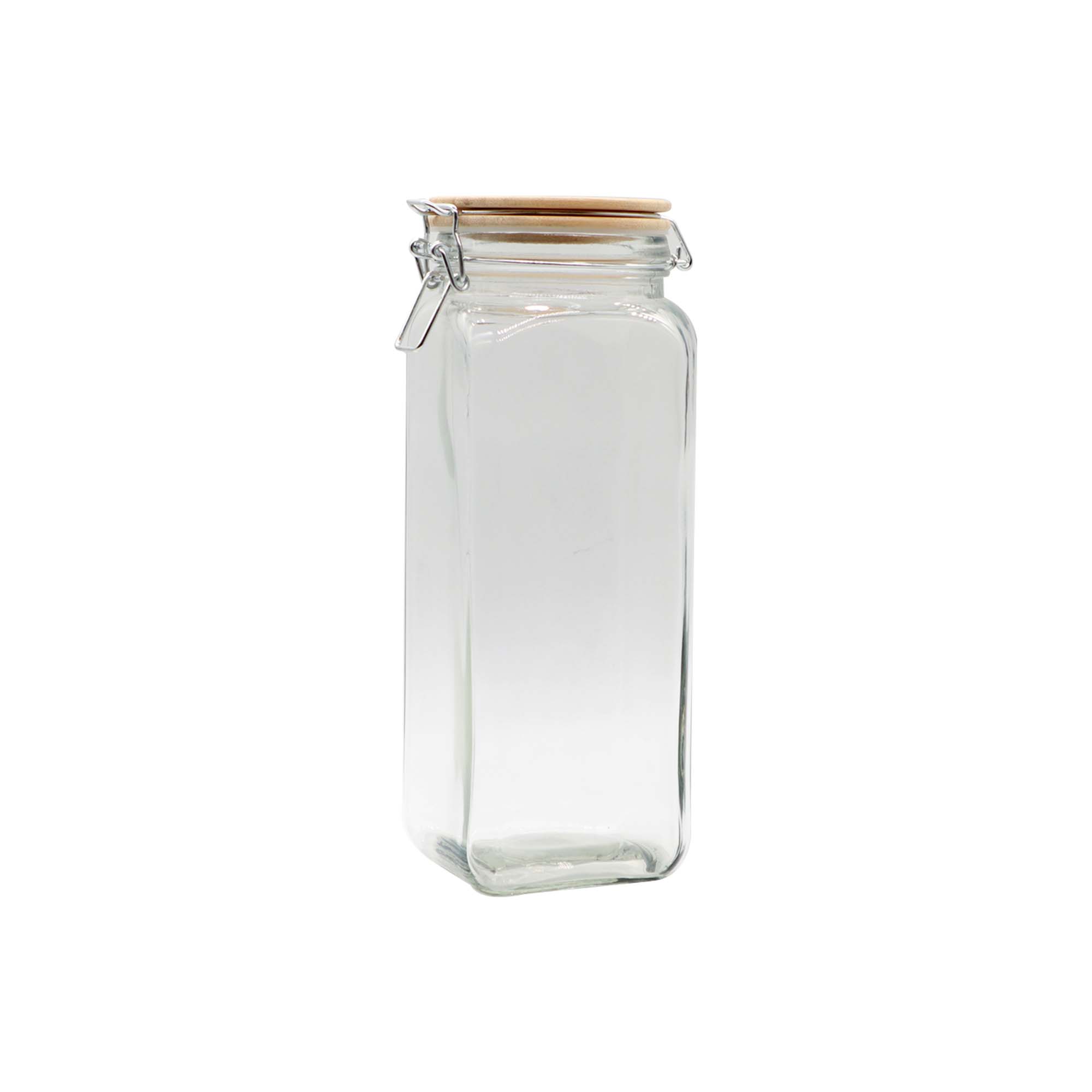 Glass Canister Jar 2L Square with Swing Top Bamboo Clip Lid