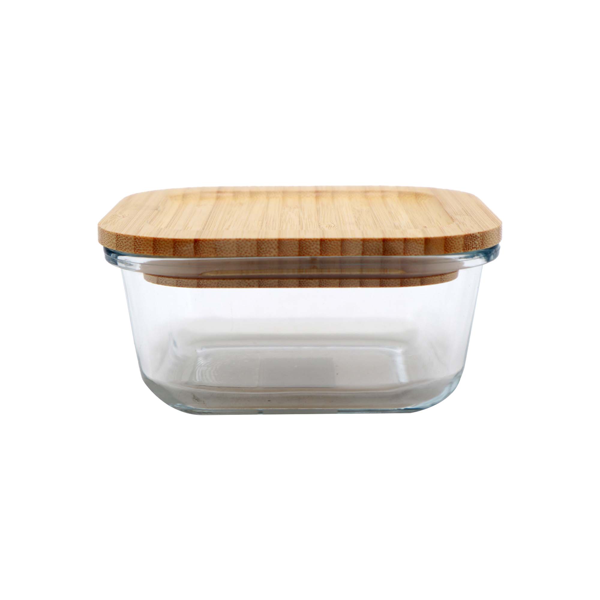 Aqua Food Storage Container Square Glass 500ml with Bamboo Lid 27146