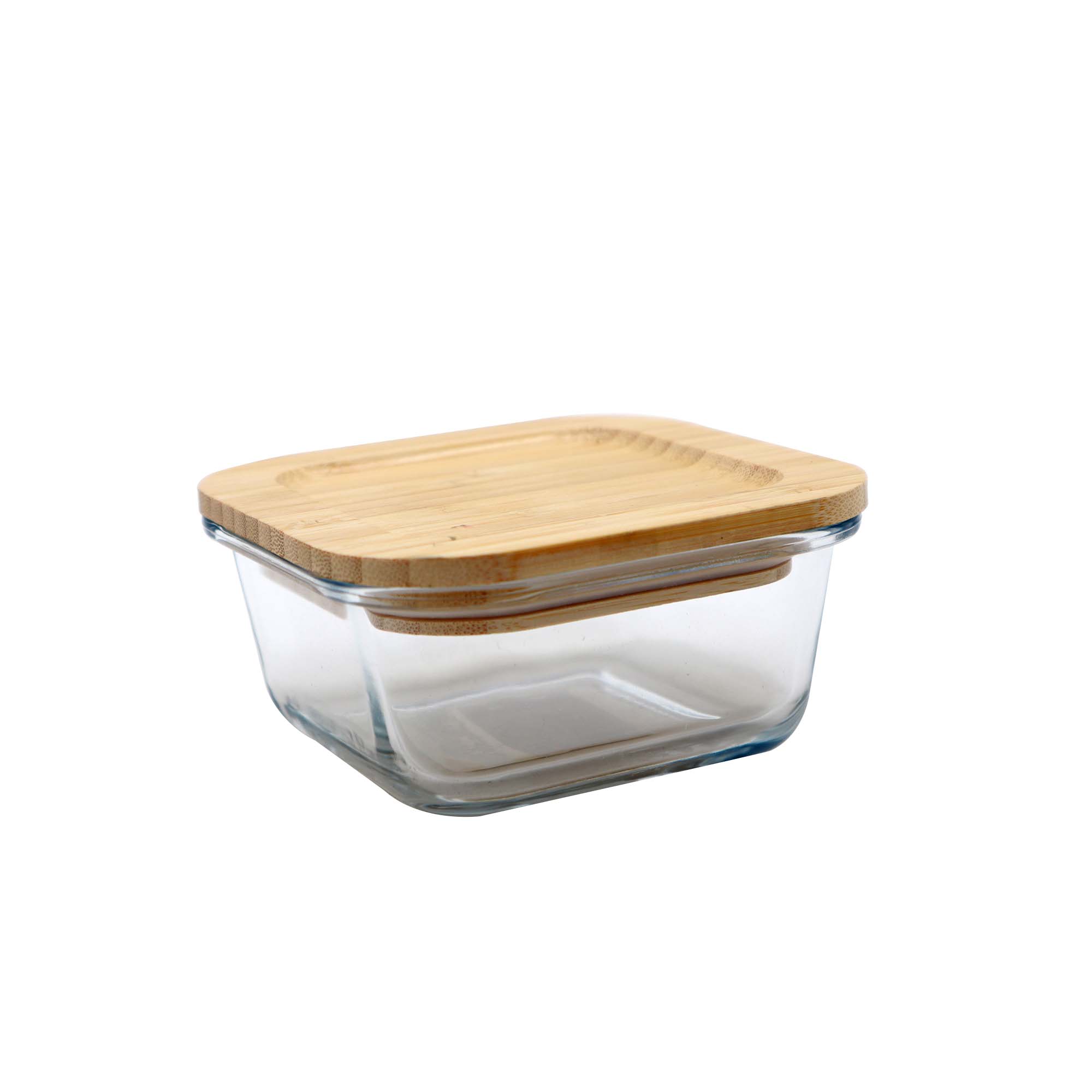 Aqua Food Storage Container Square Glass 330ml with Bamboo Lid 27147