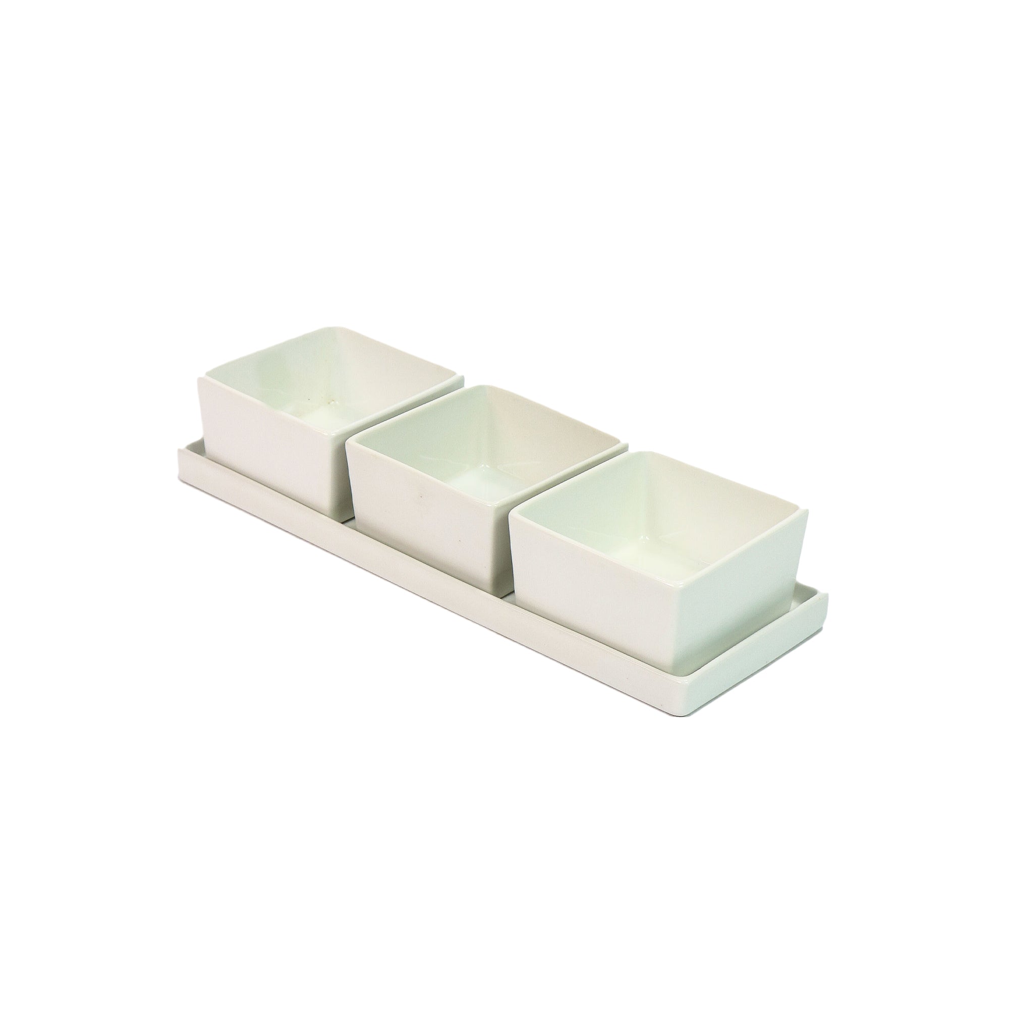 3 Bowl Square Ceramic with Small Tray INMIX 10845