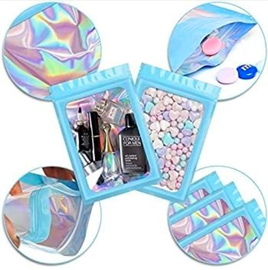 Holographic Resealable Bags 18x26cm Clear Window 10pack