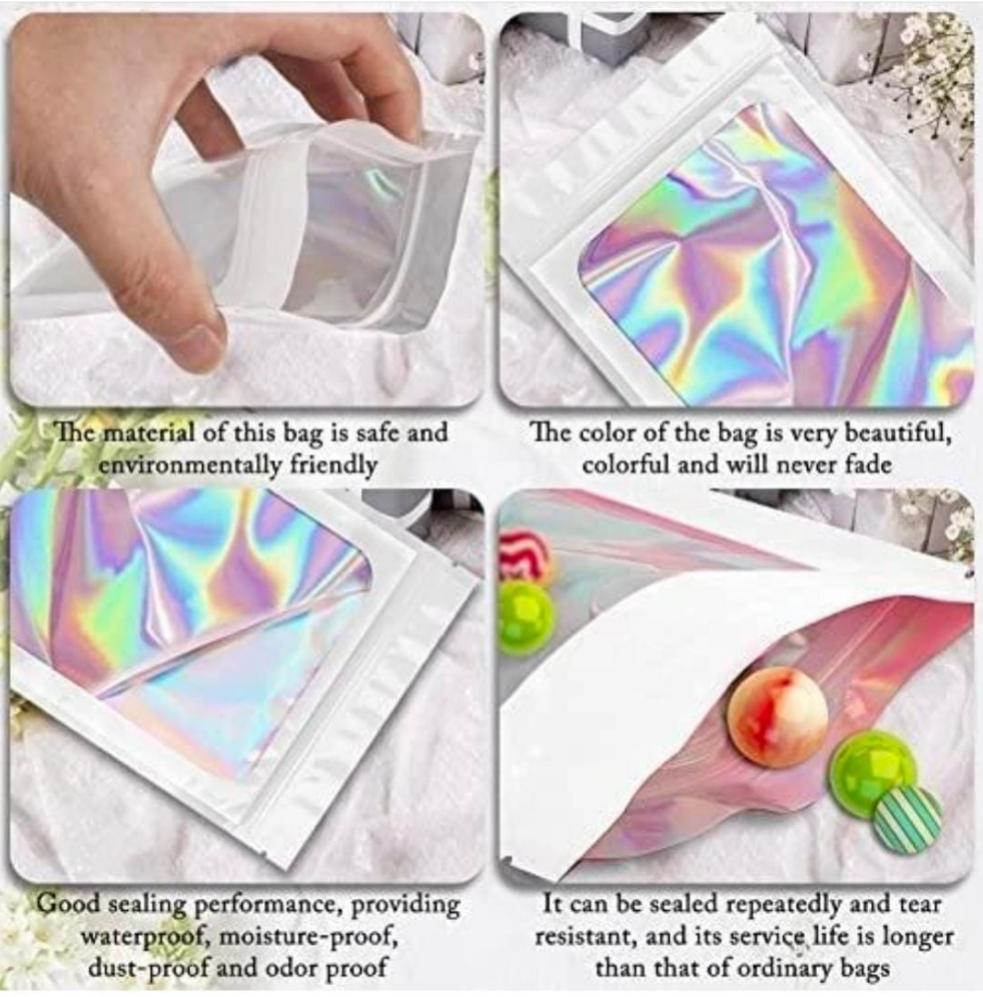 Holographic Resealable Bags 10x15cm Clear Window 10pack