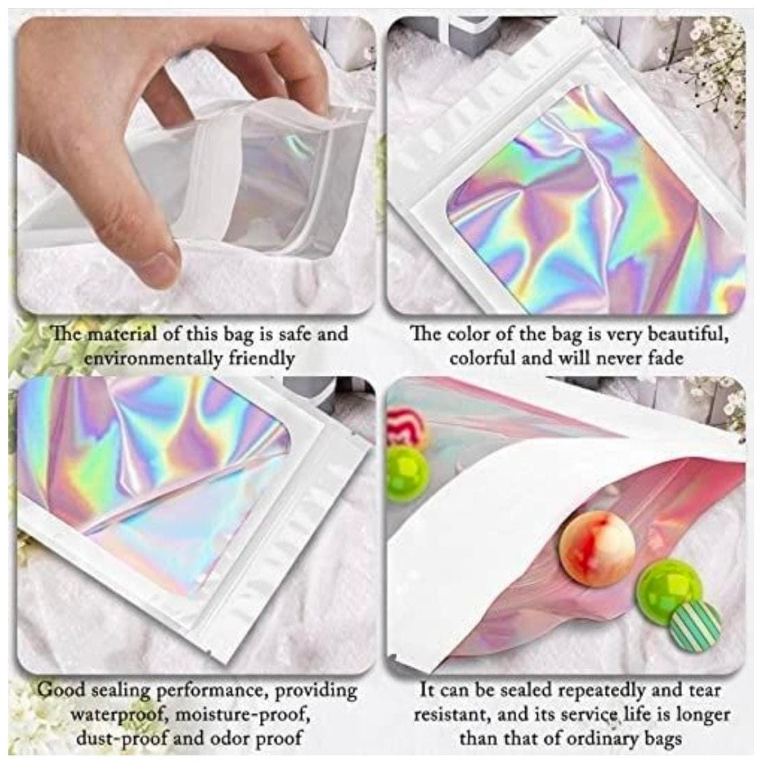 Holographic Resealable Bags 20x30cm Clear Window 10pack