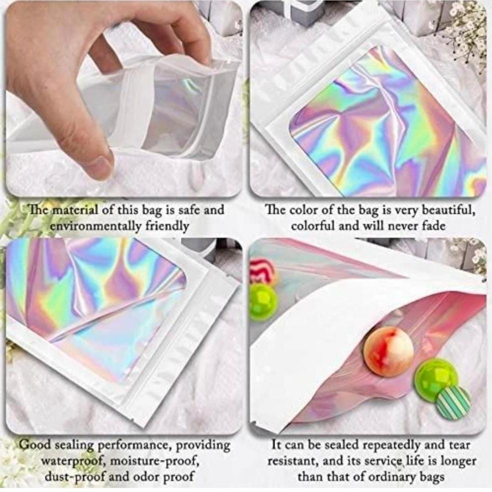 Holographic Resealable Bags 18x26cm Clear Window 10pack