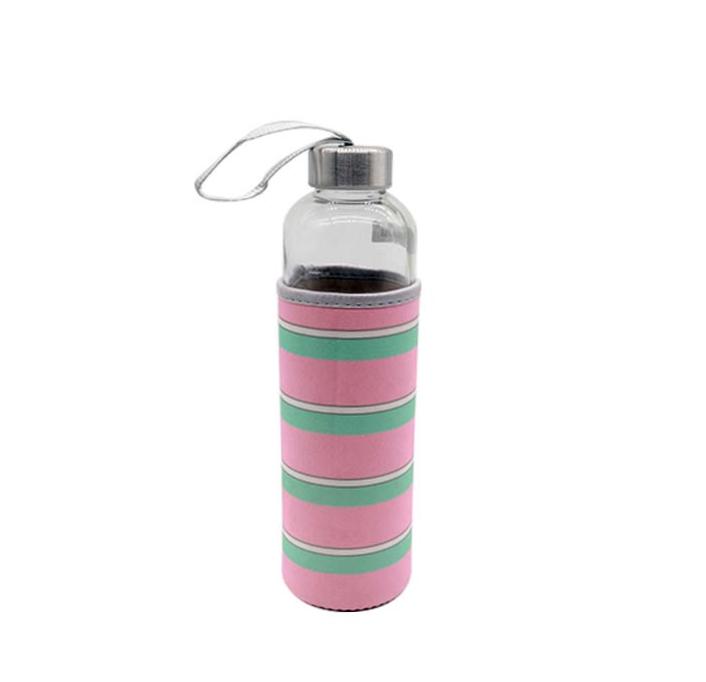 Sports Flask 600ml Glass Water Bottle On The Move with Sleeve 57580