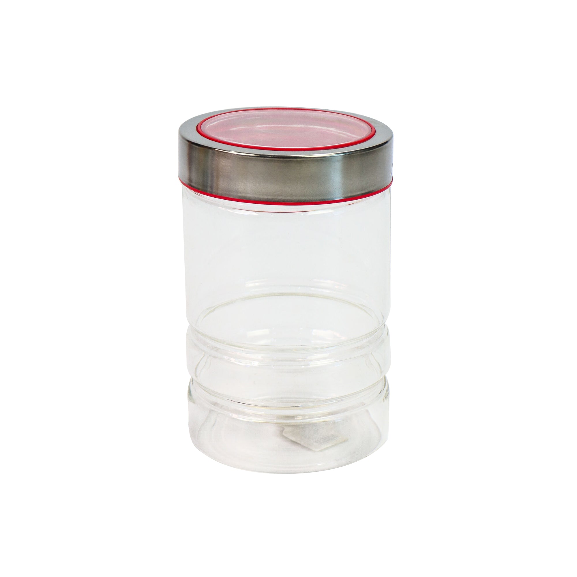 Glass Jar S/s/acr Lid Red 17.5cm Fl