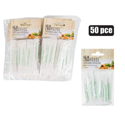 Hillhouse Toothpicks Wooden Mint Flavour 50pack Wrapped