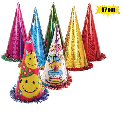 Party Cone Hat 37cm with Tinsel