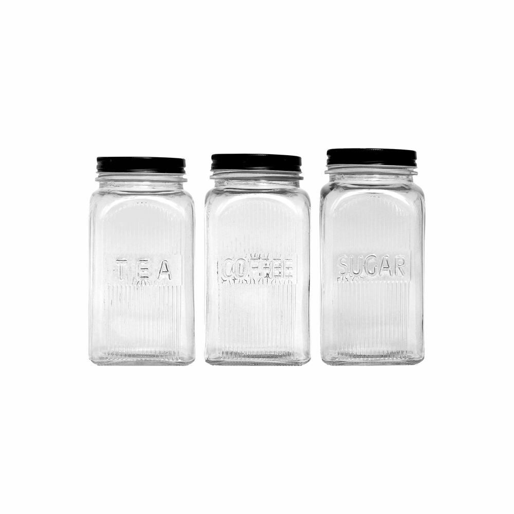 Regent Glass 1.2L Ribbed Canisters Round Tea/Coffee/Sugar 3pcs 11168