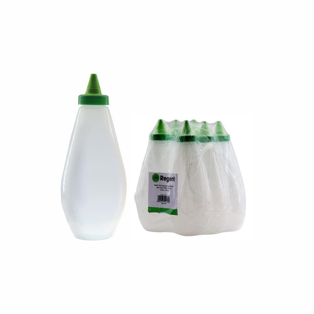 Regent Flat Plastic Squeeze Sauce Bottle 500m Natural with Green Witch Hat Cap Each 12172
