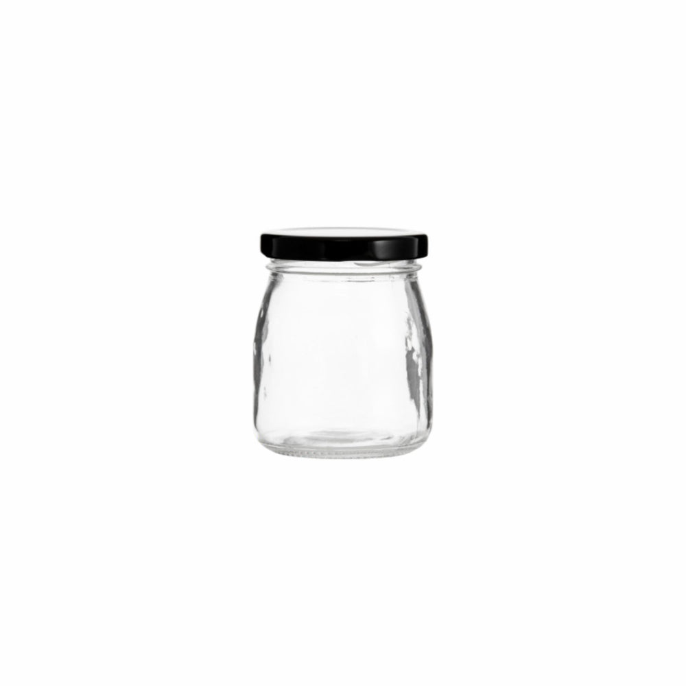 Regent Glass Jar 180ml Round with Black Lid Each 87 x 60mm DIA