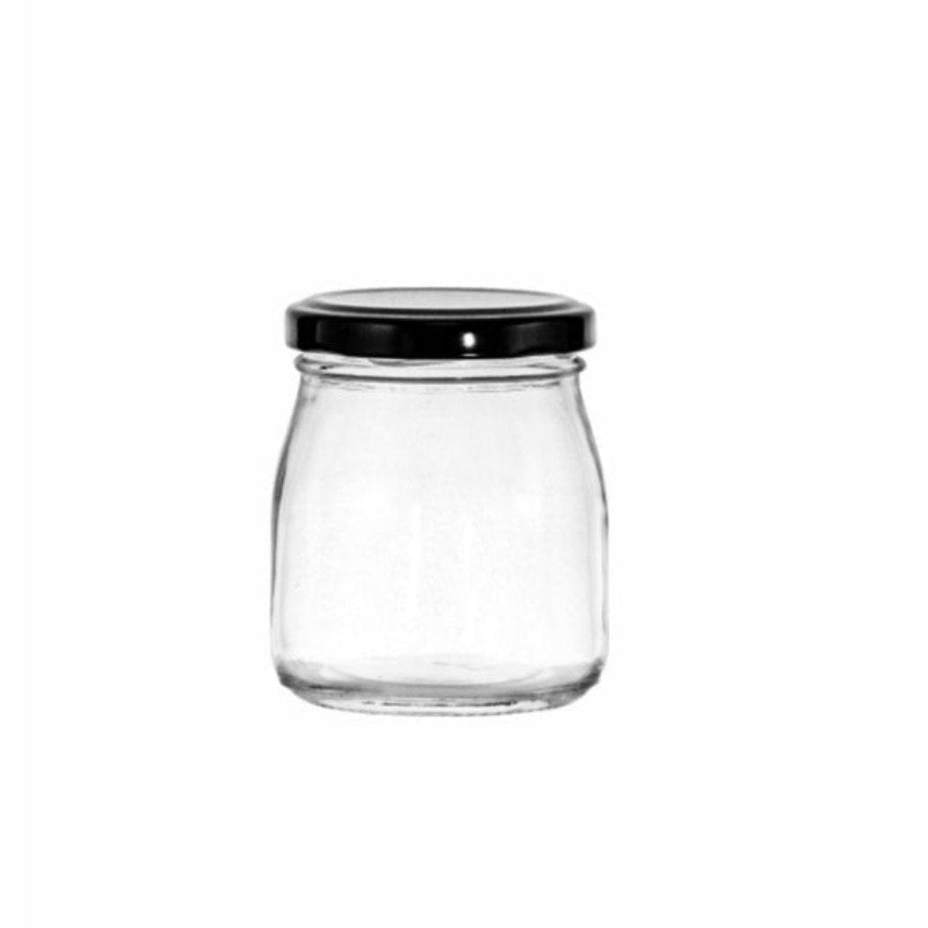 Regent Glass Jar 150ml Round with Black Lid Each 78 x 60mm DIA 15118