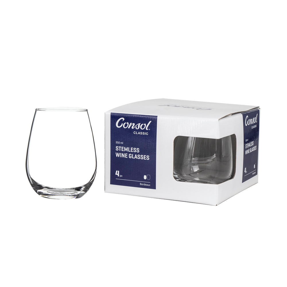 Consol Glass Tumbler 350ml Bordeaux Stemless Wine 4Pack 17142