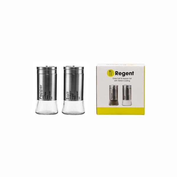 Regent Glass Salt Pepper Shaker 2pc Stainless Steel 27126
