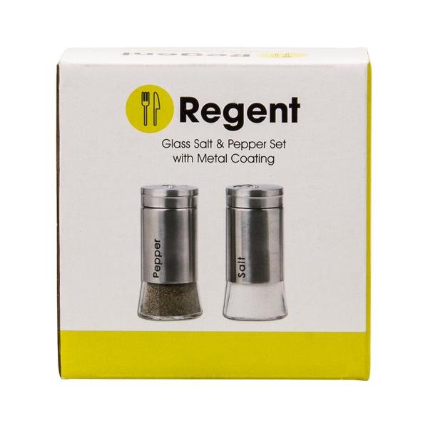 Regent Glass Salt Pepper Shaker 2pc Stainless Steel 27126
