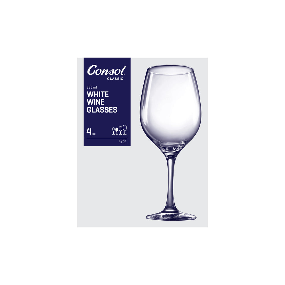 Consol Lyon Glass Tumbler 385ml White Wine Stemmed 4pack 27629