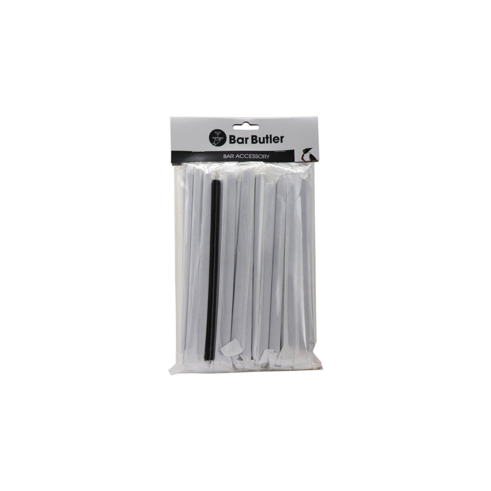 Bar Butler Paper Straw Black 50x3ply 8mm Wrapped with 1 Unwrapped 51Pcs 28141M