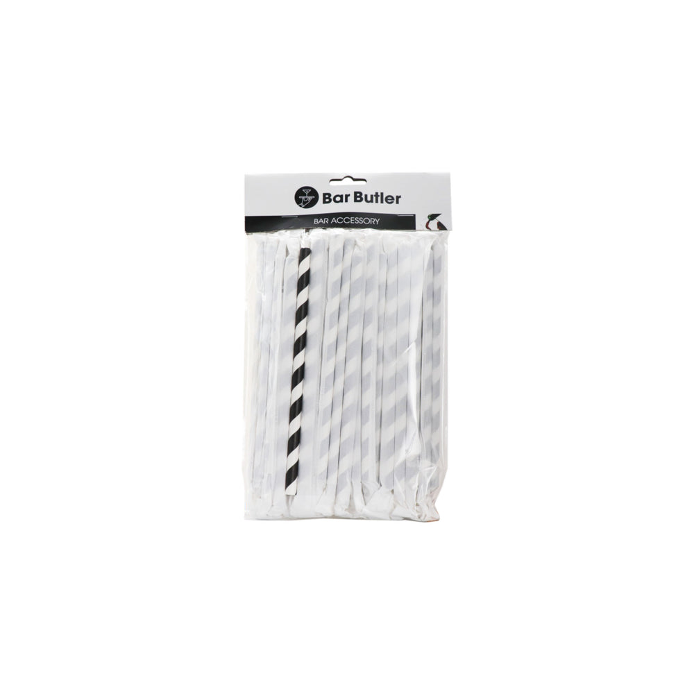 Bar Butler Paper Straw 8mm Black & White  3ply Wrapped 51pack 28142M