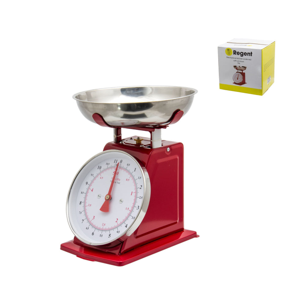 Regent Kitchen Scale 5kg Mechanical Red with Stainless Steel Bowl 28300