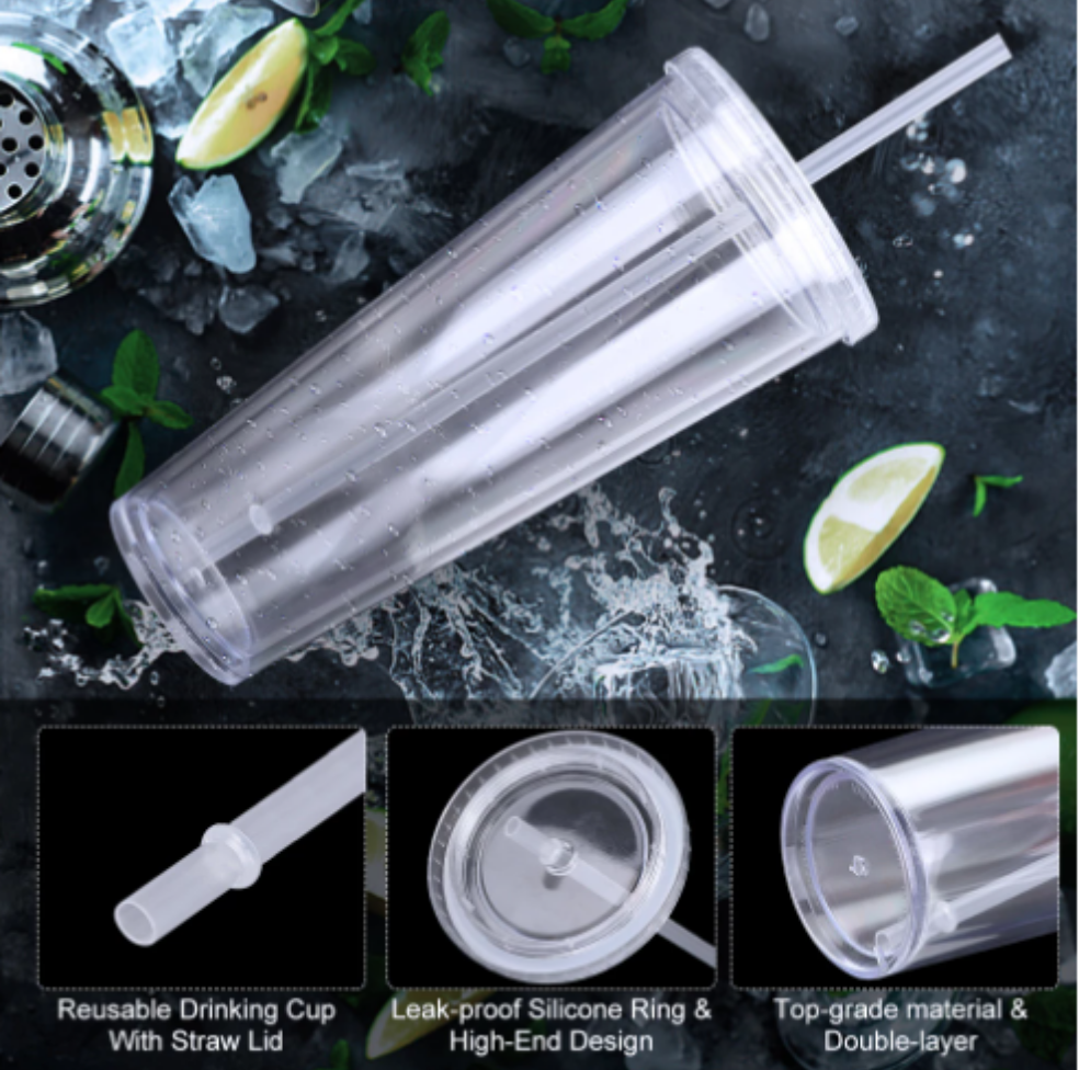 650ml Acrylic Double Wall Insulated Cup with Straw