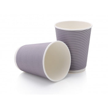 350ml Ripple Paper Coffee Cup Horizontal Charcoal with White Sip Lid 10pack