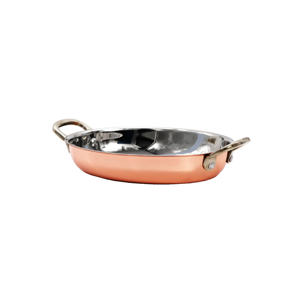 Regent Cookware Oval Pan 500ml with Brass Handles Copper Plated Stainless Steel