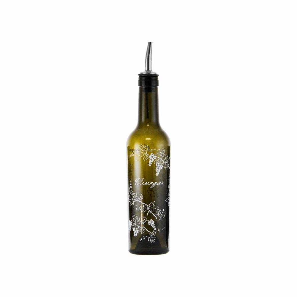 Consol Vinegar Bottle 375ml Round with Pourer Antique Green White Print 41746