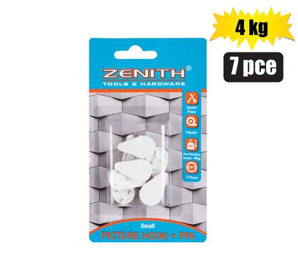 Zenith Picture Hook with Pin White Small 4kg 7pack