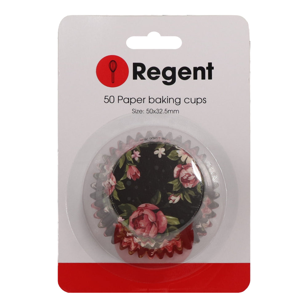 Regent Cake Cups Black And Pink Rose with White Daisies 50Pcs 71518