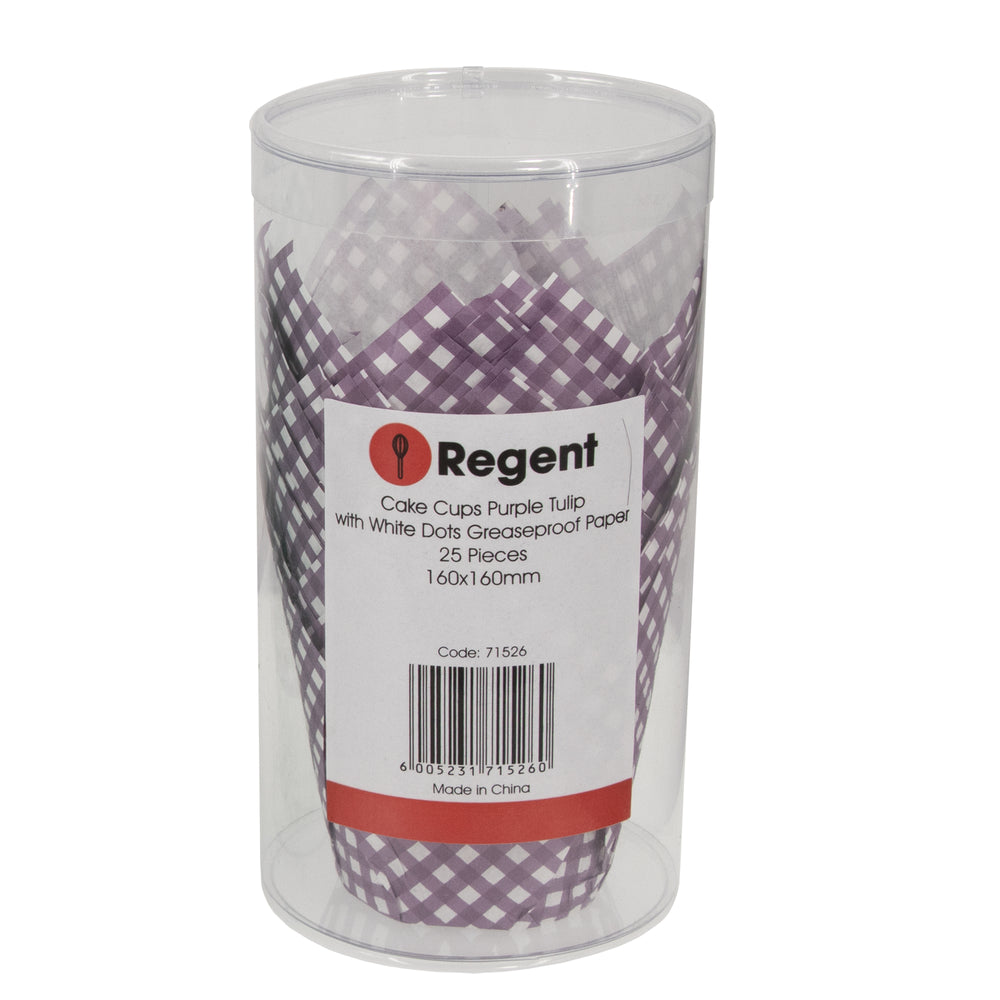 Regent Tulip Cupcake Paper Liners Purple with White Dots Greasproof Paper 25pack 71526