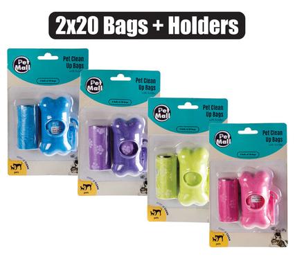 Pet Mall Dog Clean Up Bags with Holder 2x20Pack