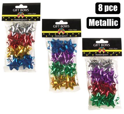 Metallic Gift Bows Decor 4.5cm 8pack Assorted