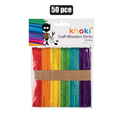 Khoki Wooden Ice Cream Sticks Colour Craft with Art Lolly 50pack