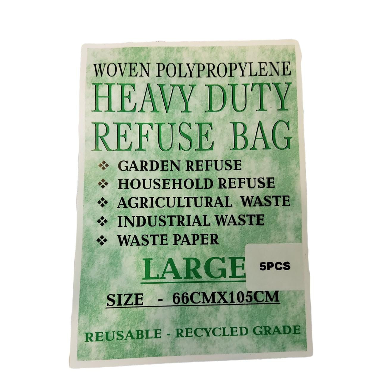 Green Garden Waste Refuse Woven PP Bags 66x105cm 5pack