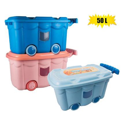 50L Pastel Kids Wheelie Storage Container Box with Handle