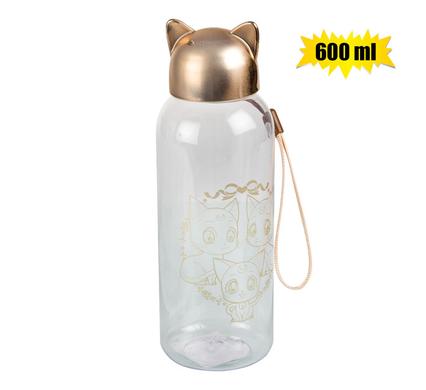 Sports Water Bottle 600ml Gold Lid Kitty Ears