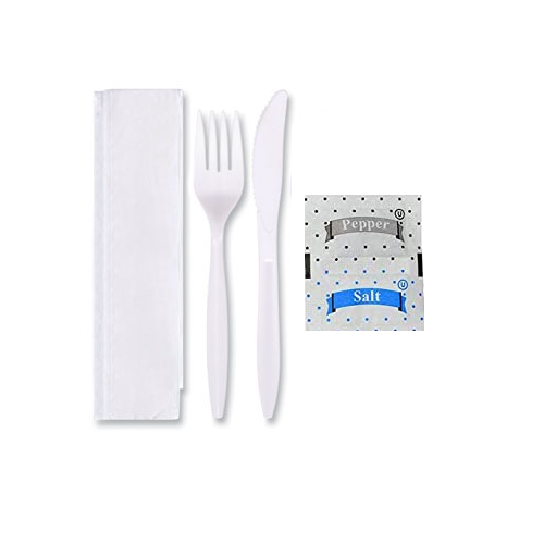 Plastic Disposable Cutlery Picnic Set 25Pack Serviettes-Knives-Forks-Salt-Pepper