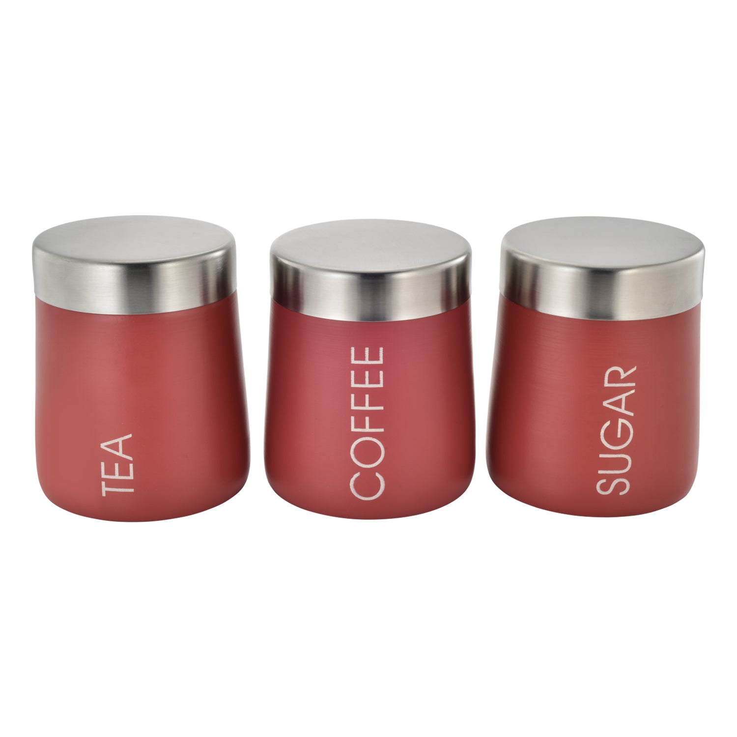 Canister Tin Tea-Coffee-Sugar Conical Shaped Jar Red with S/S Lid 3pc