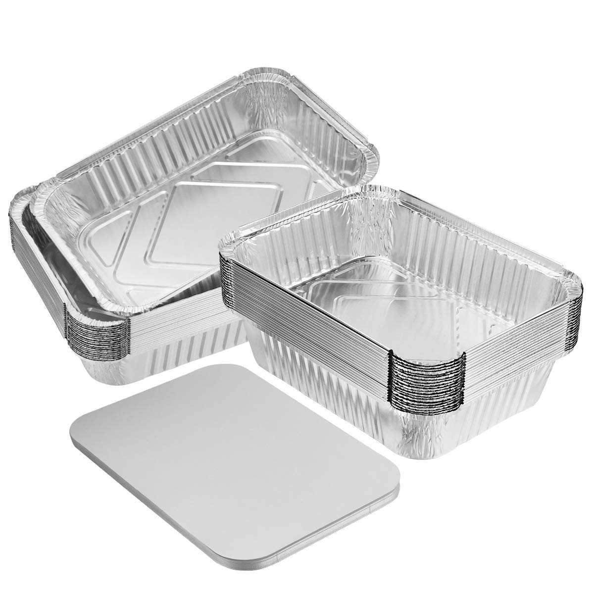 Aluminum Foil Takeaway Container Disposable FG-4453P with Poly PVC Lid Card Lid FL-B4453 1pc