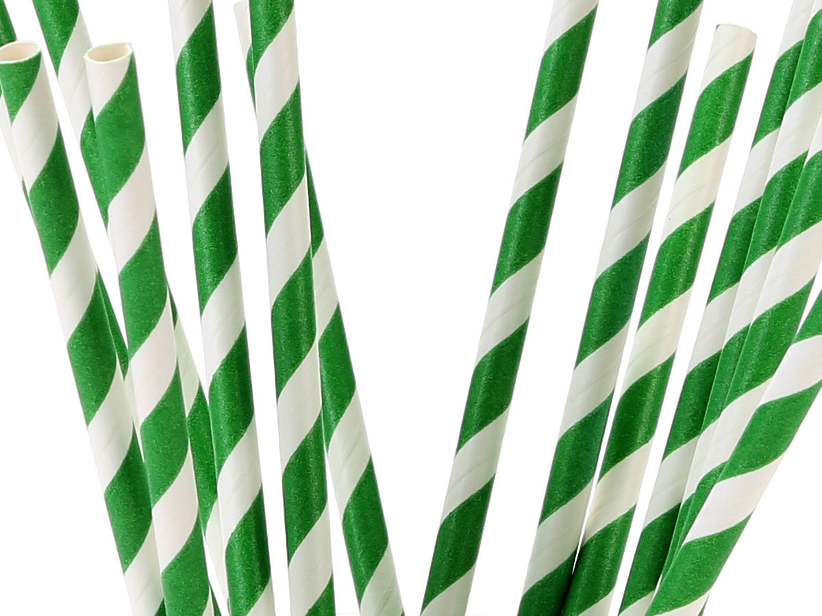 Paper Straws 6mm White Stripe/Mintgreen 25s