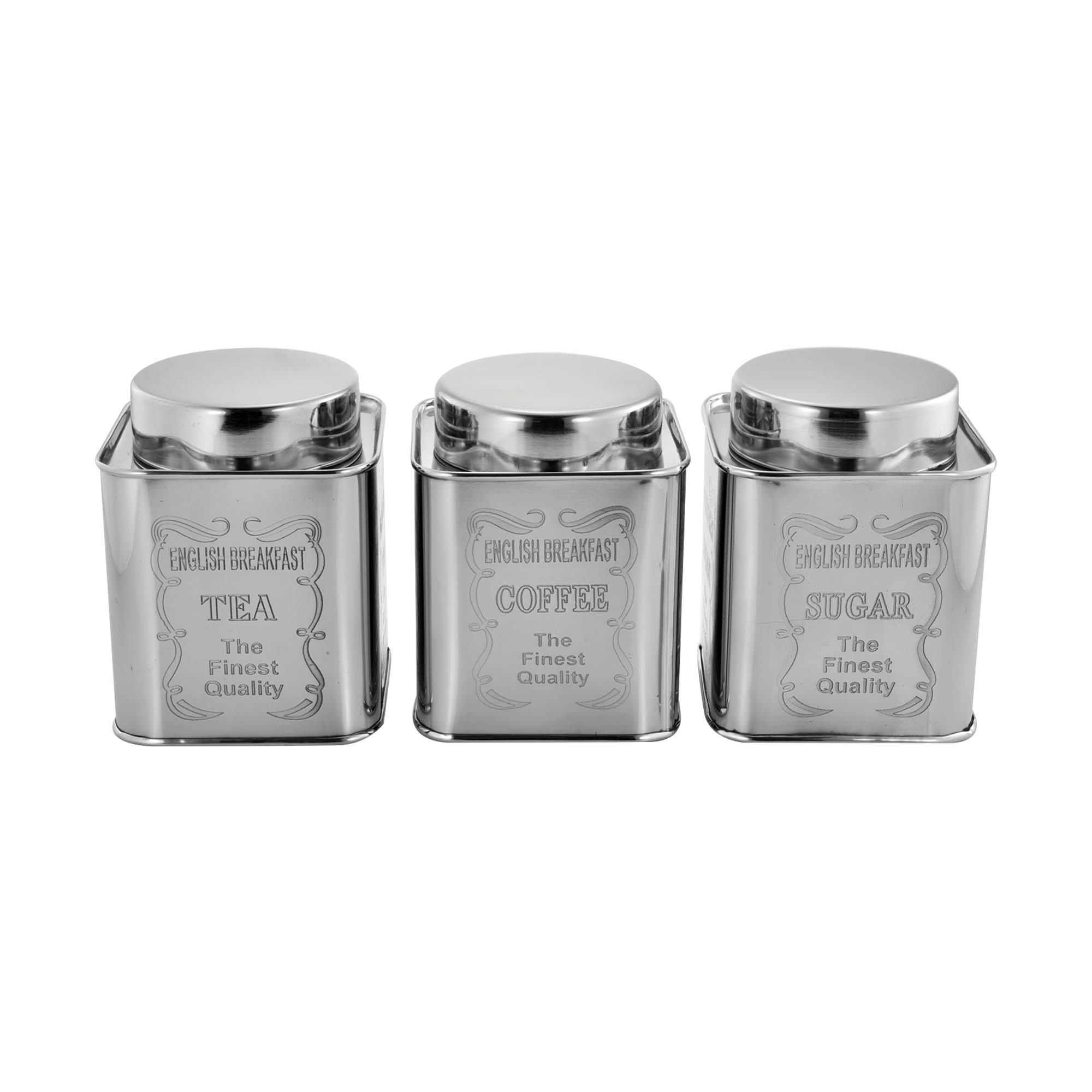 Vintage Canister Set Tea Coffee Sugar Square Jars with S/S Lid 3pc