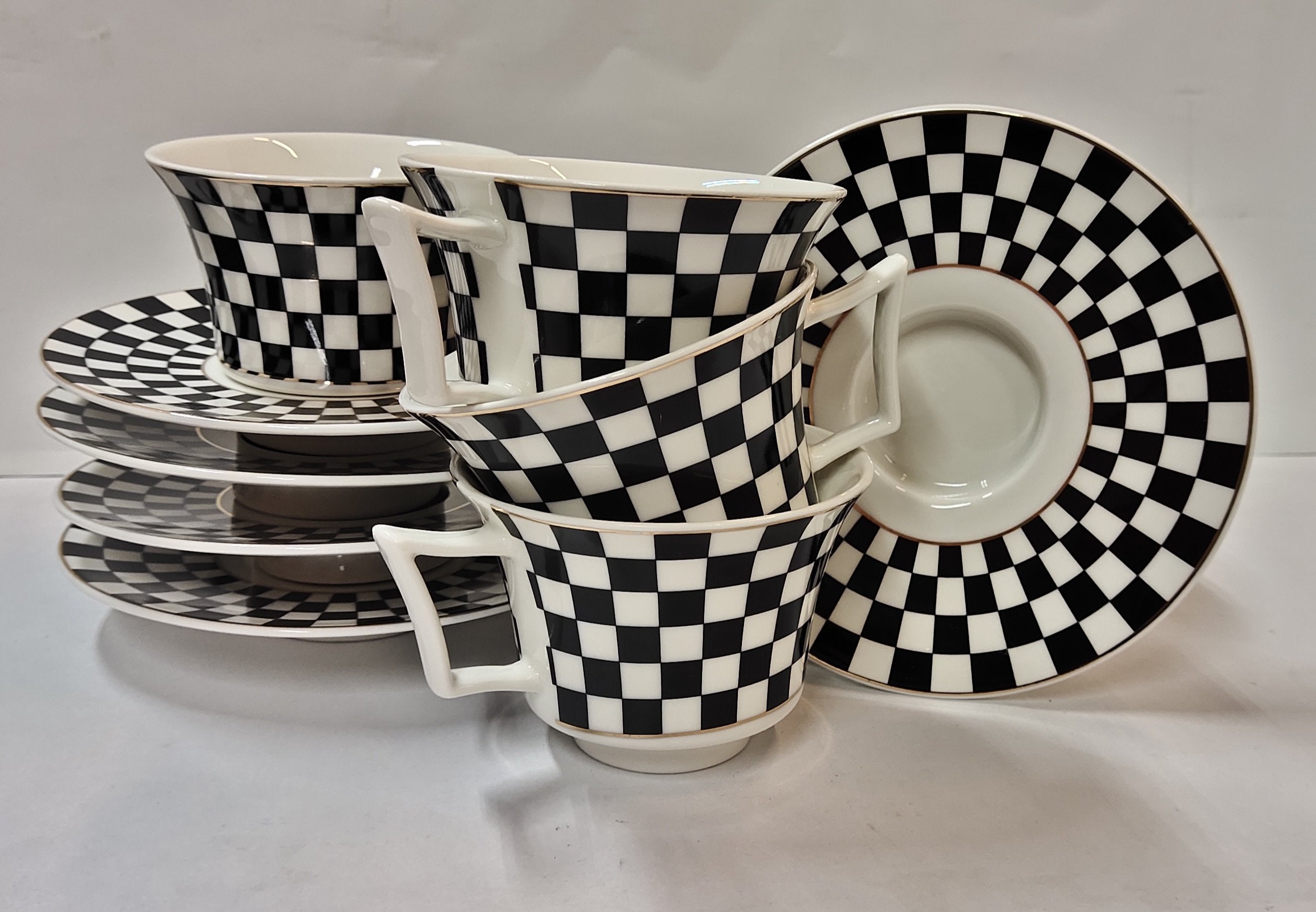 Checkered Cup Saucer Set 12pc 180cc PSK070
