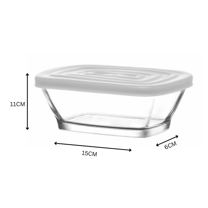 LAV Glass Storage Container with White  Lid Rectangle 375ml SGN1367