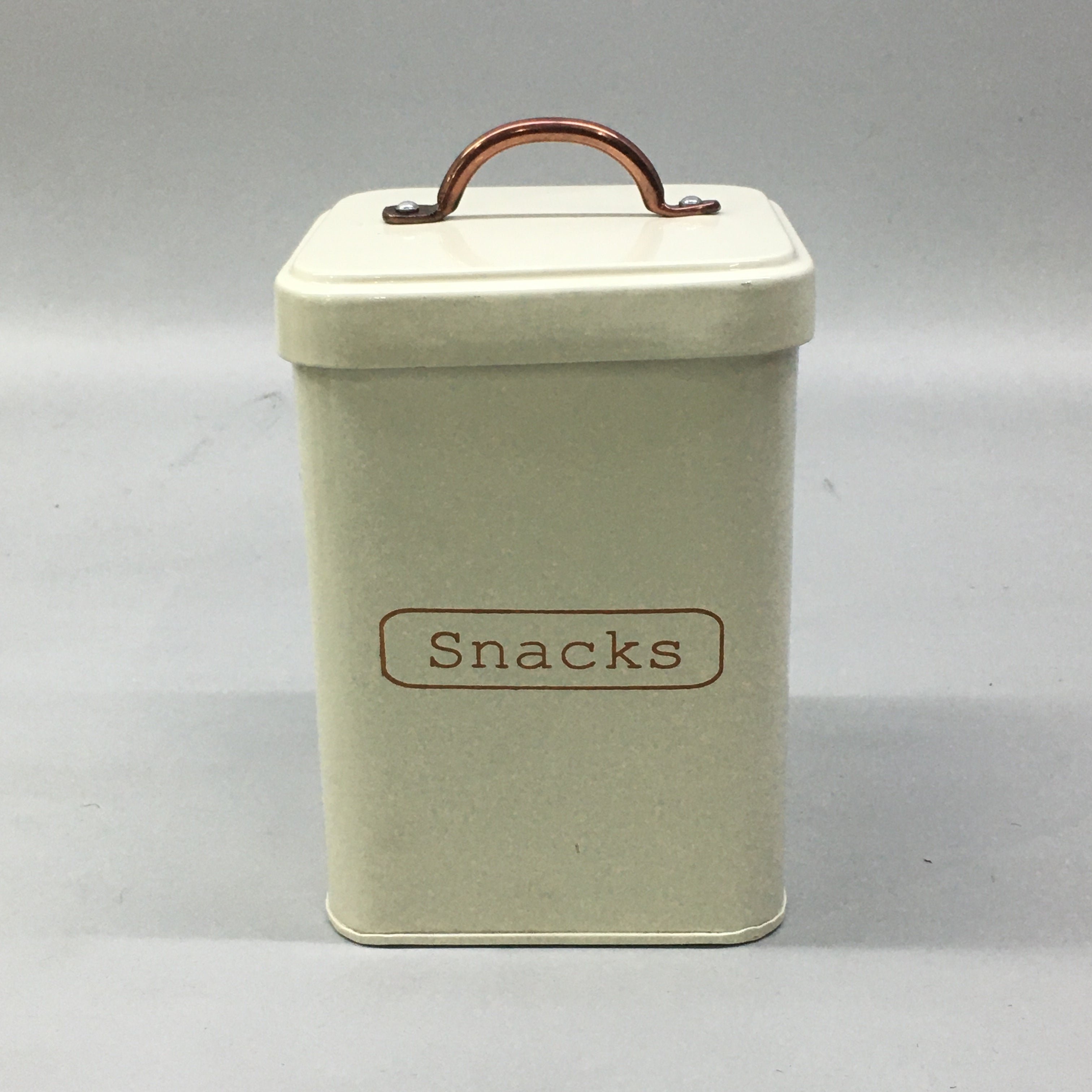 Vintage Tin Canister Square Snack Cream with Bronze Handle 11x11x16.5cm