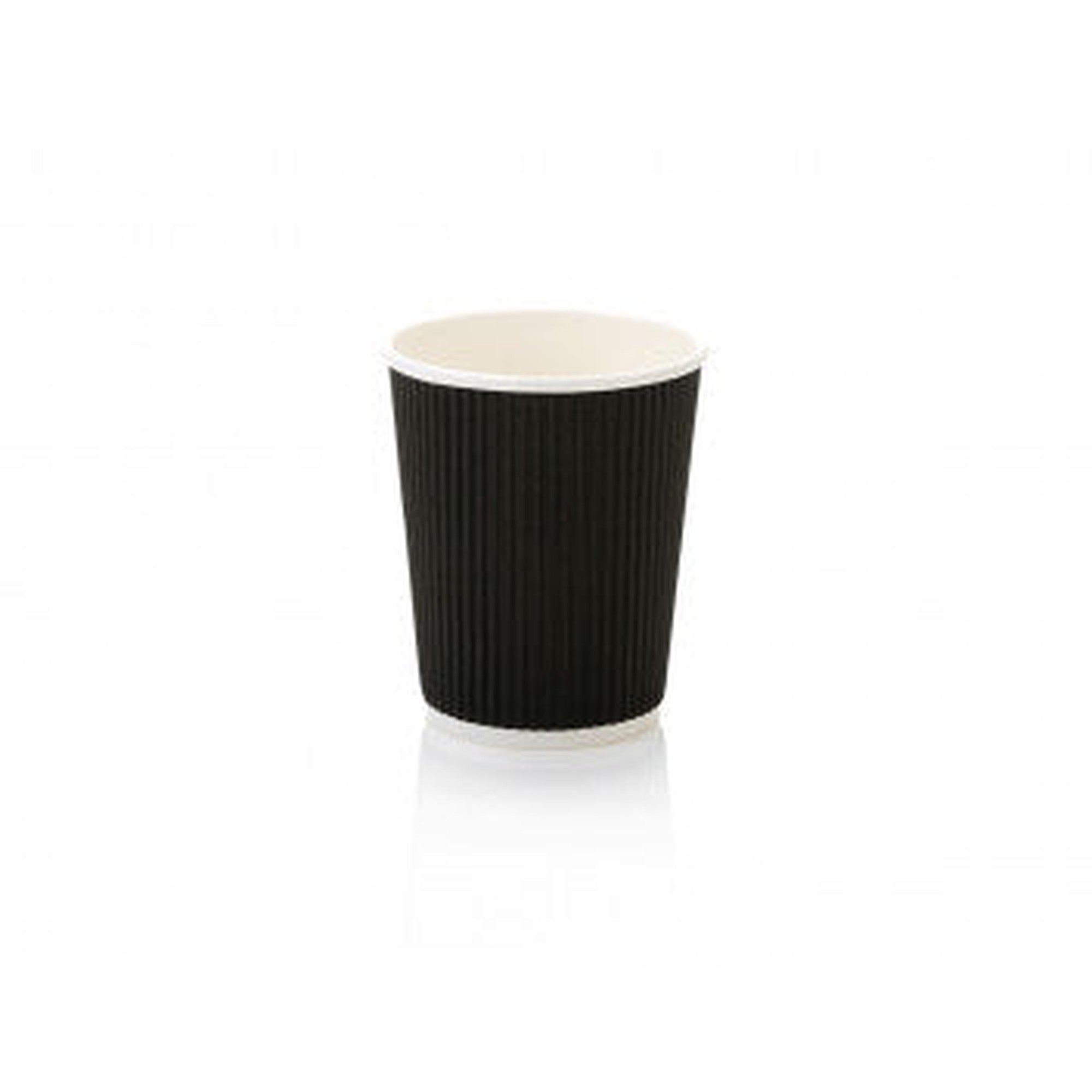 250ml Disposable Ripple Paper Coffee Cups Vertical with Black Sip Lid 5pack