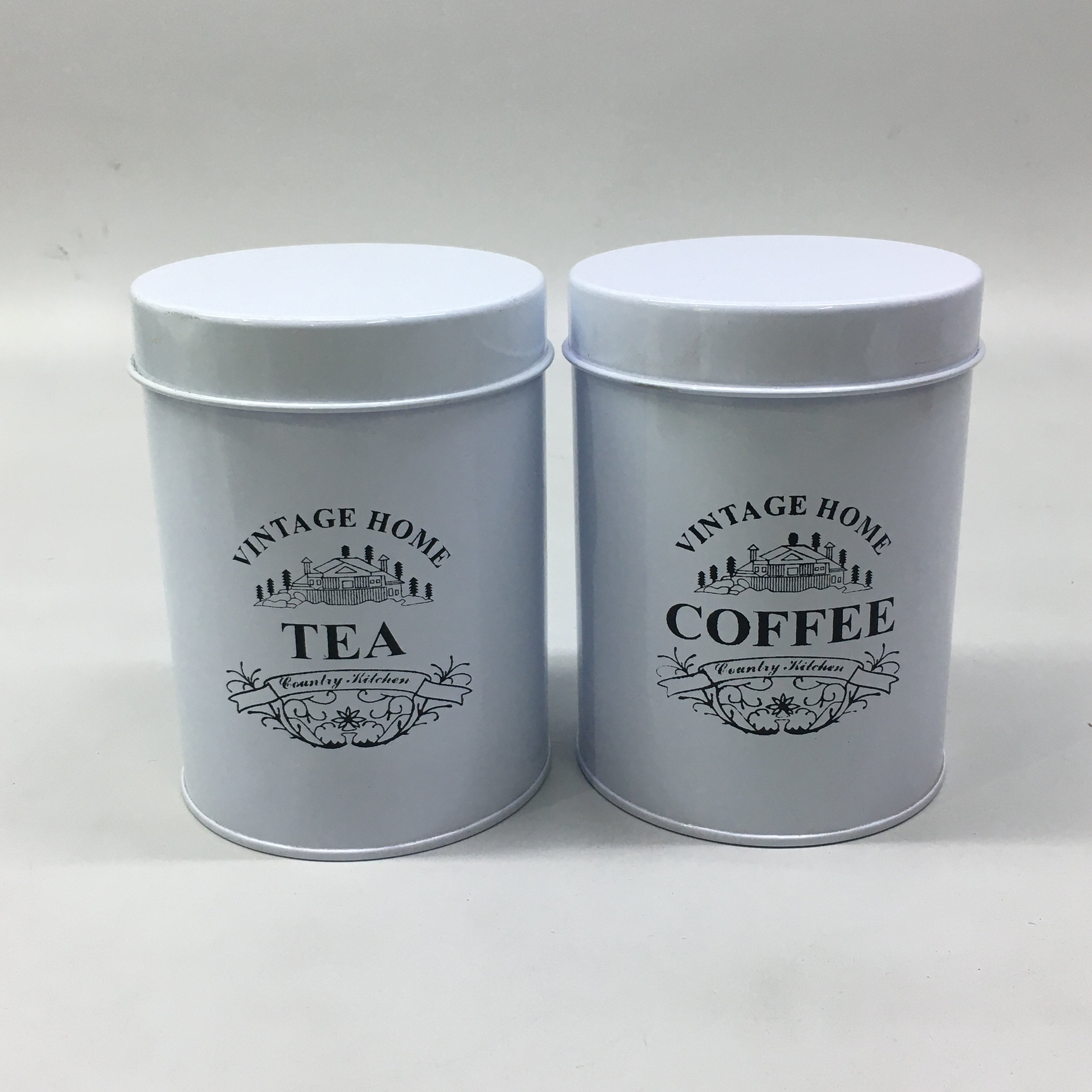 Vintage Tin Tea-Coffee Canister White 10x13.5cm